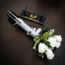 star wars inspired bridal bouquet holder | star wars wedding | luke skywalker lightsaber