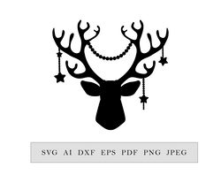 silhouette of a christmas deer with antlers decorated