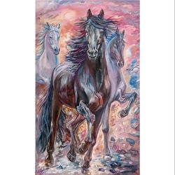 "night horses" oil painting for interior impressionism