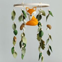 handcrafted fox and woodland themed felt baby mobile - customizable nursery decor