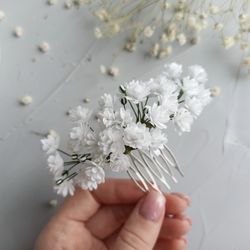 babys breath white hair piece wedding headpiece bridal hair comb gypsophila little flowers bridesmaid hair accessories