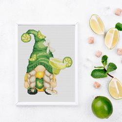 girl with a margarita, cross stitch, cross stitch pattern, gnome cross stitch, cute cross stitch, modern cross stitch