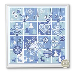 square cross stitch pattern. patchwork embroidery. sampler monochrome winter. digital pdf file instant download 97