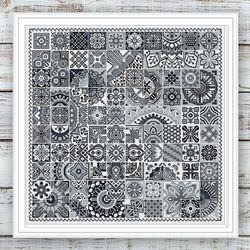 cross stitch pattern sampler ornament squares tile quaker monochrome pattern pdf digital file 107