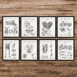 set of 8 harley davidson model jd patent poster, motorcycle print, harley davidson poster, motorcycle art, blueprint