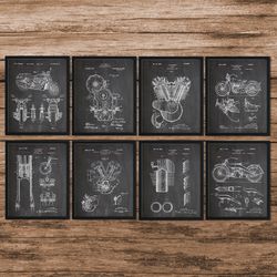 set of 8 harley davidson model jd patent poster, motorcycle print, harley davidson poster, motorcycle art, blueprint