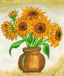 sunflowers in vase 1 watercolor painting