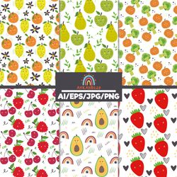 seamless pattern fruit vegetable fabric for preschool