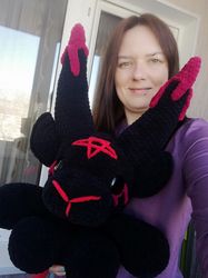 big black chunky baphomet plush 20 inches, krampu, gothic decor, creepy amigurumi, horror doll, kawaii anime, weird gift