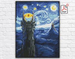 lord of the rings cross stitch pattern / hobbit cross stitch pattern / starry night cross stitch pattern / printable pdf