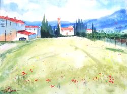 italy painting tuscany original artwork landscape painting watercolor art 14" by 10" by artmadeira