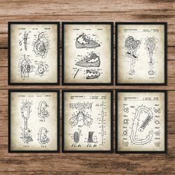 set of 6 climbing patent prints,climbing inventions,climbing patent,rock climbing art,rock climbing poster,carabiner