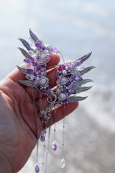 purple swan-princess ear cuffs. elven ears. ear cuffs