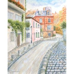 paris montmartre painting original art watercolor painting french wall art paris cityscape 8x10" by nataduart