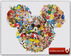 mickey mouse cross stitch pattern / disney cross stitch chart / cartoon pdf cross stitch pattern / printable pdf pattern