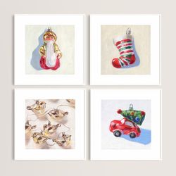 christmas mood set of 4 christmas tree toys christmas painting christmas set art