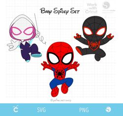 3 baby spidey superhero svg cut file, ghost spider svg, baby spiderman svg, baby morales black spiderman svg