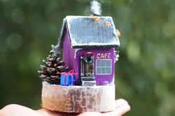 christmas village house 4". small wooden house. merry christmas gift