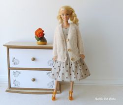 barbie fashion doll beige 2 pcs clothes set 12 11,5 inches doll outfit dress knitted cardigan jacket outfit brown beige