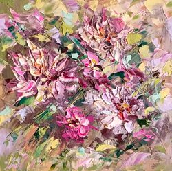 asters painting floral original art impasto oil painting flowers artwork