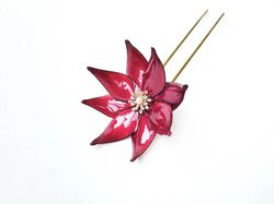 red flower hairpin japanese kanzashi bright hairstick transparent resin accessory beautiful christmas jewerly gift