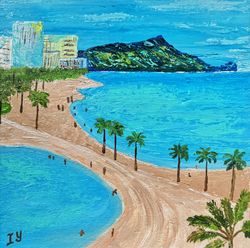 honolulu painting hawaii original art waikiki beach artwork oahu impasto oil painting seascape by artroom22