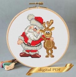 santa and reindeer pattern cross stitch diy