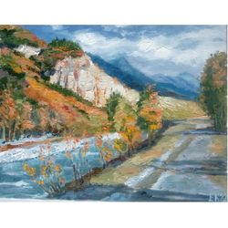 autumn in the mountains | original oil painting impasto canvas green landscape