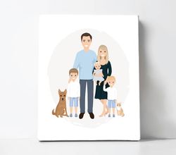 custom family portrait with pet, christmas illustration, digital portrait