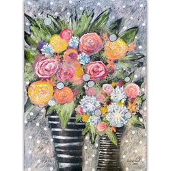 floral painting flowers original art colorful artwork bouquet wall art by rubinova