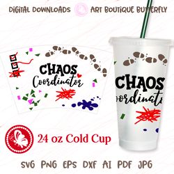 chaos coordinator mom teacher gifts 24 oz cold cup wrap coffee cup template digital downloads personalized gifts