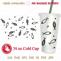 jesus svg cross religious christian fish tumbler 24 oz cold cup wrap digital downloads