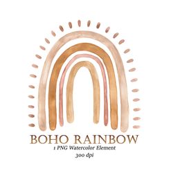 boho rainbow png, hand drawn watercolor rainbow, boho colored rainbow clip art, baby shower graphics, kids birthday art