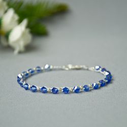 blue glass bead crochet bracelet macrame bracelet simple rosary style bracelet