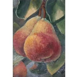 pear painting fruit oil original art miniature painting 7 x 5 tree painting fruit still life