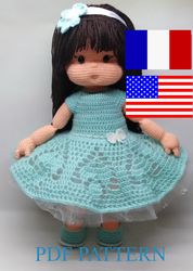 delicate dress for doll tutorial on crocheting, dress for dolls, princess party clothes, outfit for a doll, pdf, digital