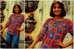 digital | vintage crochet pattern patchwork blouse  | fashion 1970s | english pdf template