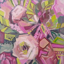 small abstract floral painting pink original art flowers abstraction