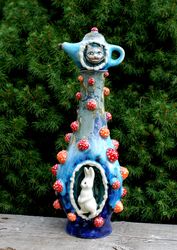 ceramic bottle decorative tall vase mushroom,rabbit,cheshire cat wine decanter jug with lid bottle for oil, vinegar