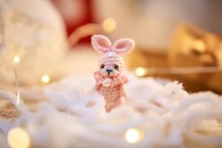 miniature crochet bunny. tiny bunny toy. little bunny crochet. gift for doll.