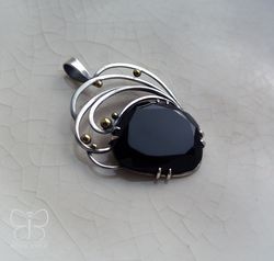 silver pendant black onyx necklace wire wrap pendant handmade necklace