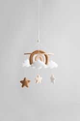 clouds and rainbow baby mobile, neutral nursery decor, gift for new baby