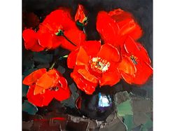 poppy painting flower original art still life artwork floral wall art impasto oil painting small 8 by 8 inches