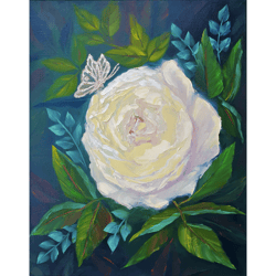 rose painting butterfly original art flower wall art floral artwork canvas oil painting