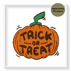 pumpkin cross stitch pattern, trick or treat cross stitch pattern, halloween embroidery, instant download, digital pdf