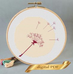 cross stitch pattern dandelion, design easy embroidery diy, abstract modern embroidery