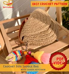 crochet jute saddle bag, shoulder bag, crochet pattern bag, download tutorial pdf video