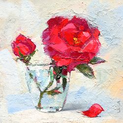 roses painting original art floral oil painting red roses original wall art small painting garden roses art rose