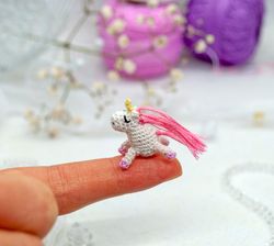 white miniature unicorn with pink mane, collectible tiny fantasy animal, unicorn lover gift, dollhouse miniature pet