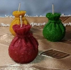 money bag.candle money bag.beeswax candle.